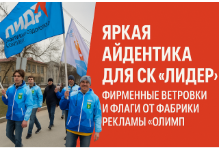 Яркая айдентика для СК «Лидер» (г. Березовский): фирменные ветровки и флаги от фабрики рекламы «ОЛИМП»